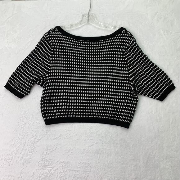 Torrid Size 0 US Large Black White Polka Dot Elbow Sleeve Cropped Sweater - Picture 3 of 7